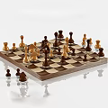 Chess Entertainment With Wooden Chessboard Black And White Squares And Golden Dark Brown Pieces