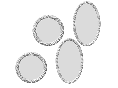 Bathroom Mirrors with Rope Design Frame Round and Oval Decorative Shapes Set 3d model