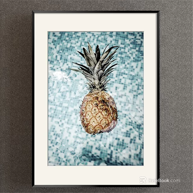 Framed Pineapple Botanical Painting With Blue Textured Background For Home Decor 3d model 