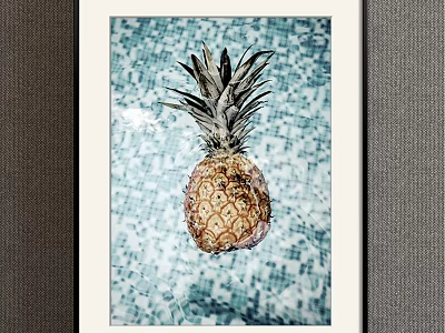 Framed Pineapple Botanical Painting With Blue Textured Background For Home Decor 3d model