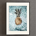 Framed Pineapple Botanical Painting With Blue Textured Background For Home Decor
