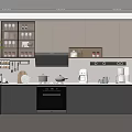 Modern Kitchen Interior Design With Gray Cabinets Black Appliances And Potted Plant