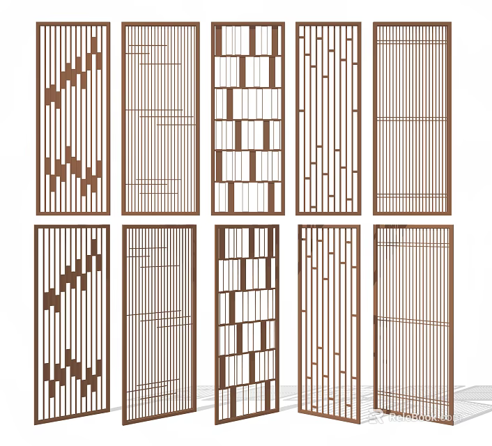 Modern Wooden Partition Screens With Geometric Patterns And Slatted Designs 3d model