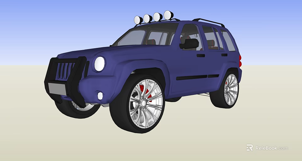 Blue SUV Car With Roof Lights Silver Wheels And Red Brake Calipers 3d model 