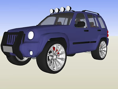 Blue SUV Car With Roof Lights Silver Wheels And Red Brake Calipers 3d model