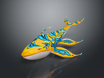 Vibrant Mythical Whale Creature With Yellow Blue Intricate Patterns And Wing Like Fins 3d model