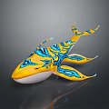 Vibrant Mythical Whale Creature With Yellow Blue Intricate Patterns And Wing Like Fins