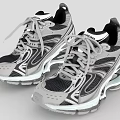 Modern Gray White Athletic Shoes With Streamlined Mesh Design And Thick Sole 3d model
