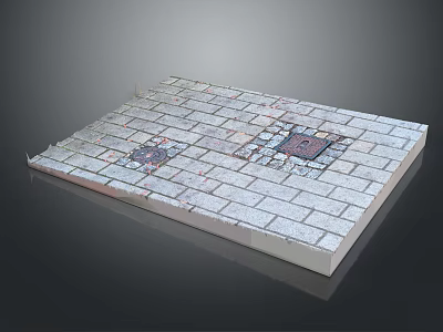 Gray Brick Square Platform With Textured Bricks Neatly Arranged And Metal Covers 3d model