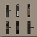 Various Smart Door Lock Designs With Digital Keypads On Beige Background 3d model