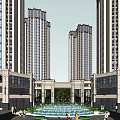 Modern High Rise Buildings With Glass Curtain Walls In Urban Landscape Street Trees And Pedestrians