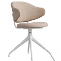 Modern Beige Chair With Curved Backrest White Metal Base And Decorative Balls