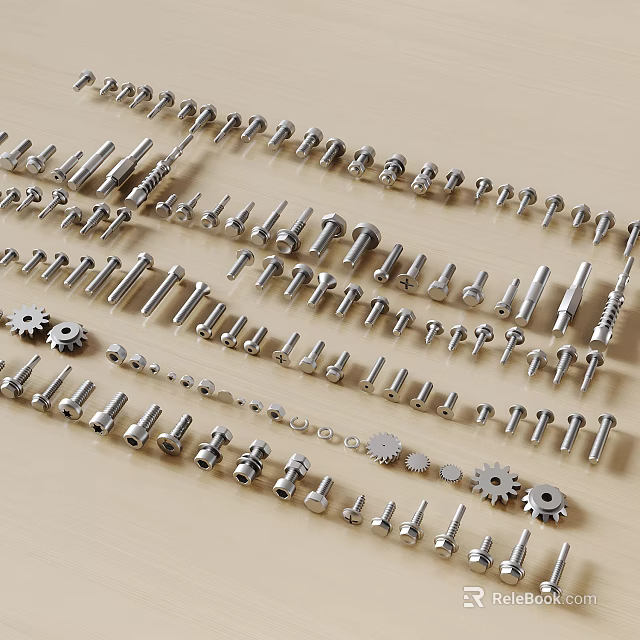 Assorted Metal Fasteners And Mechanical Parts 3d model 