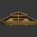 Orange 3D Model of Boat like Structure With Wheels and Wooden Texture Frame