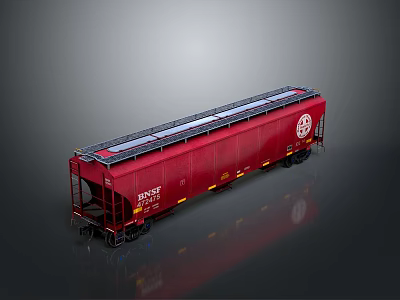 Red BNSF Freight Train Car With Metal Roof Design And White Logos 3d model