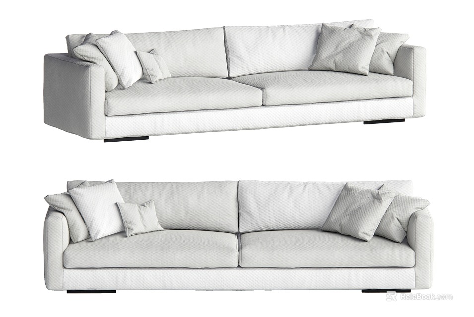 Modern Light Gray Two Seater Sofa with Soft Cushions and Simple Design 3d model 
