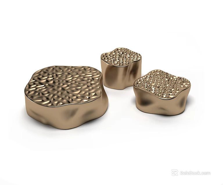 Three Golden Textured Irregular Shaped Coffee Tables For Contemporary Home Decor 3d model 