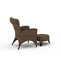 Brown Wicker Armchair and Coffee Table Set with Ottoman in Modern Design Style