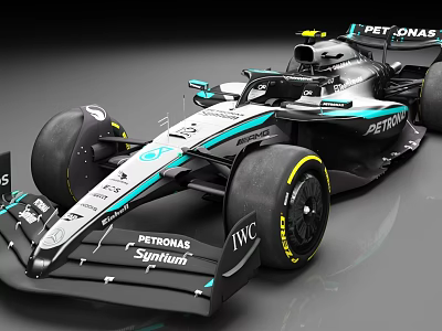 Mercedes Formula 1 Car With PETRONAS IWC Sprint Branding Black White Blue Accents 3d model