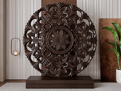 Wind solid wood carved partition model