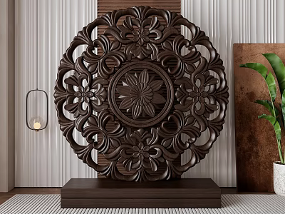 Wind solid wood carved partition 3d model
