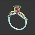 Elegant Silver Diamond Ring with Intricate Wing Shaped Setting and Sparkling Gemstone