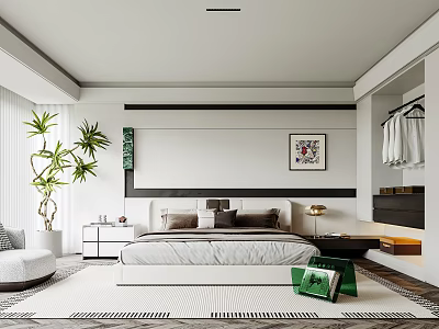 Style Bedroom Double Bed Wardrobe Bedroom 3d model