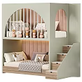 Kids Bunk Bed With Stairs Upholstered Headboard And Decorative Storage Shelves