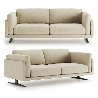 Beige Two Seater Sofa with Modern Minimalist Design and Black Metal Legs 3d model