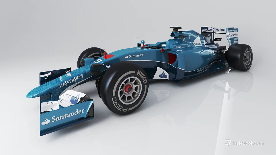 Blue Formula 1 Race Car With Santander Logo Bridgestone Tires And Streamlined Design 3d model 