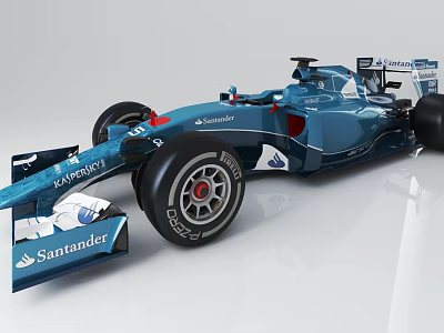 Blue Formula 1 Race Car With Santander Logo Bridgestone Tires And Streamlined Design 3d model