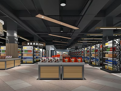 Well Organized Supermarket Interior With Shelves Full Of Products And Neat Sections 3d model