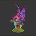 Game Movie Character With Purple Blue Wings Long Brown Hair On Red Mushrooms Green Grass