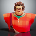 3D Male Character With Brown Spiky Hair Serious Expression Orange Plaid Shirt And Brown Strap