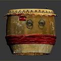 Traditional Yellow Drum With Painted Top Decorative Tassels Red Straps And Metal Rings