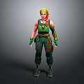 Stylized 3D Female Character With Orange Braided Hair Green Utility Outfit And Wrist Guards
