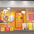 Vibrant Food Themed Space With Cloud Decorations Lanterns And Yellow Pink Interior For Healing Moments