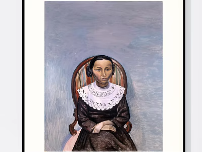 Portrait of a Woman Sitting on a Chair with Dark Dress and White Lace Collar 3d model