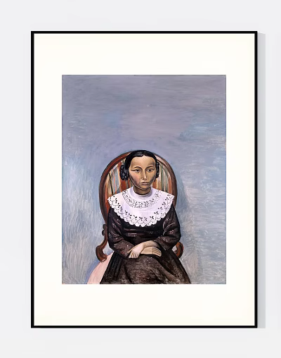 Portrait of a Woman Sitting on a Chair with Dark Dress and White Lace Collar 3d model