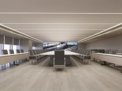 Modern Conference Room Interior Design With Long Meeting Table Multiple Chairs And Large Screen 3d model