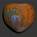 Orange Pumpkin with Colorful Graffiti Art Blue and Red Patterns Cut Top Revealing Fresh Interior