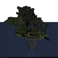 Building Blocks Constructed Lush Tree Forest Scene with Small Cabin Floating Island and Hanging Lanterns