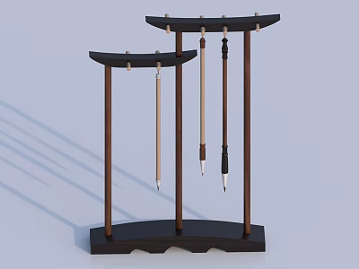 Wooden Standing Decorative Ornament Set With Arched Top Base And Slender Sticks 3d model
