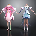 Women's Traditional Flowy Dresses In Pink And Blue Colors For Daily Wear