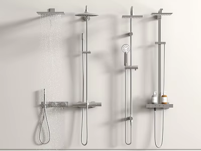 Modern Stainless Steel Shower Systems With Rainfall Heads Handheld Showers And Shelves 3d model