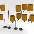 Multiple Modern Floor Lamps With Yellow Fabric Shades And Black Metal Bases