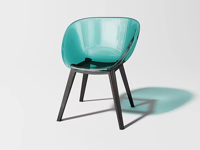 Turquoise Acrylic Accent Chair With Modern Minimalist Design And Dark Wooden Legs 3d model