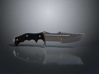 Sharp Serrated Knife With Black Handle Metal Rivets And Reflective Blade 3d model