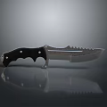 Sharp Serrated Knife With Black Handle Metal Rivets And Reflective Blade