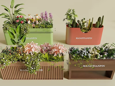 Vibrant Flower And Plant Collection In Colorful Pots With Succulents And Blooms 3d model